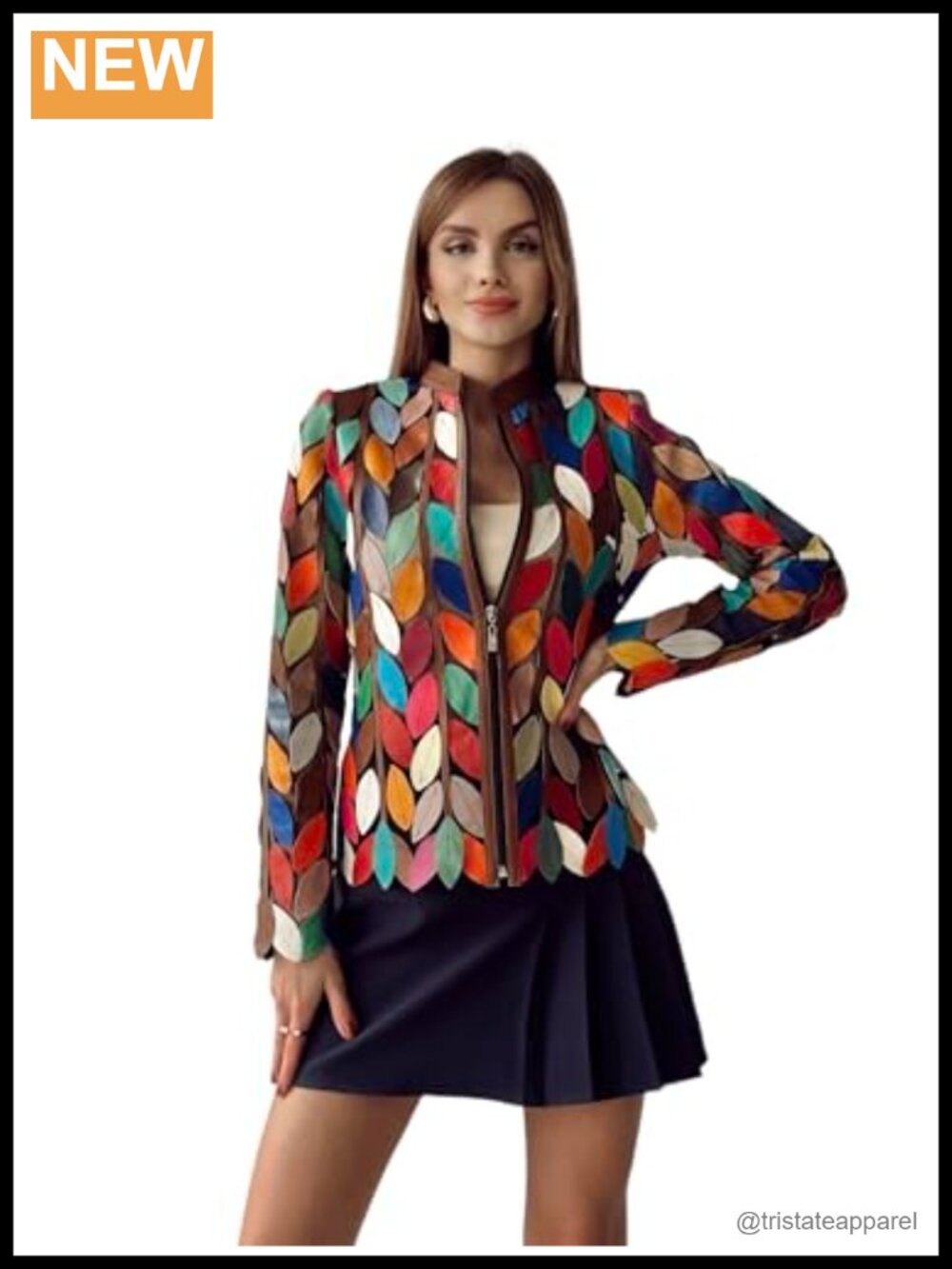 Genuine Lambskin Leather Jacket - Multicolored, Handmade, Zipper Closure